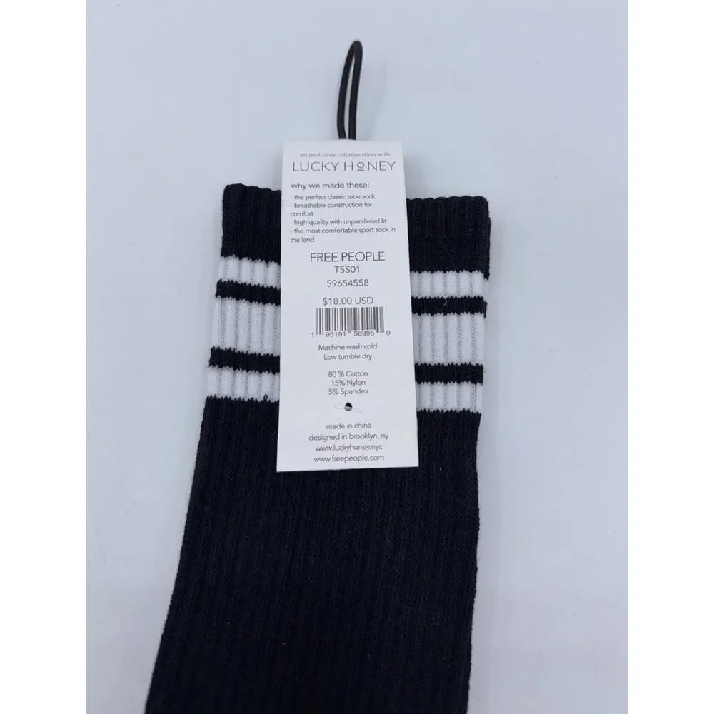 NEW Free People Movement Logo Stripe Tube Socks Black FP Movement Lucky Honey